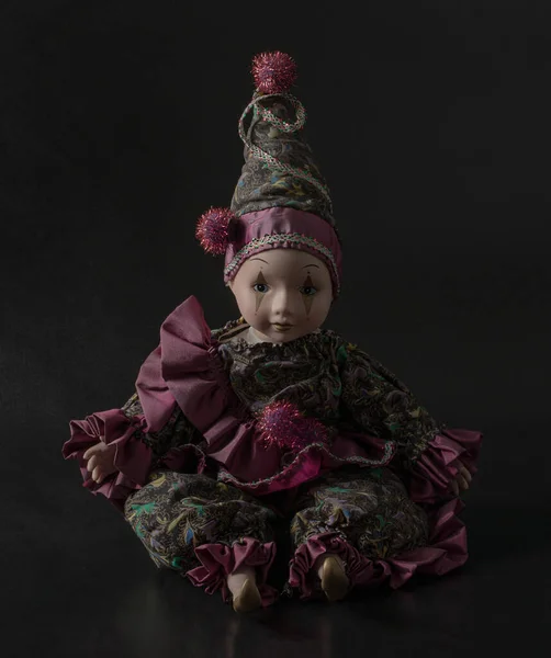 Amazing Realistic Porcelain Doll Toy Harlequin Selective Focus — Stock Photo, Image