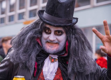 Villach, Austria - 2023 February 19: Carnival in Villach, Fasching, Participants in the annual parade wear colorful and masquerade clothing. Motto: Lei-Lei.