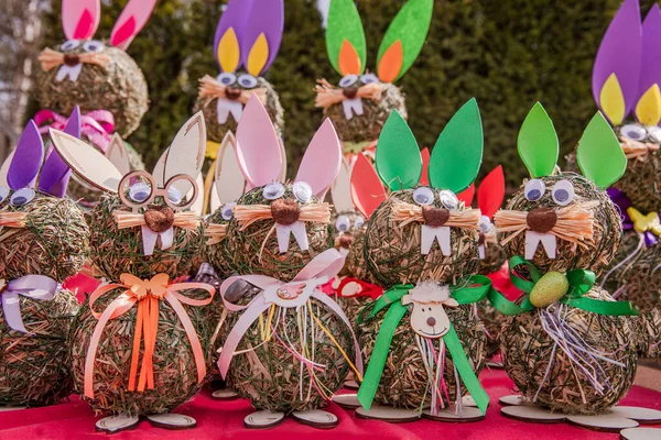 Easter Decorative Straw Rabbit Bunny Easter Street Market Day Sunny — Stock Photo, Image