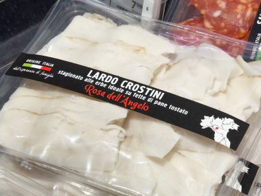 Lardo crostini paketlenmiş italyan spesiyal ürünü harita tasarımı.