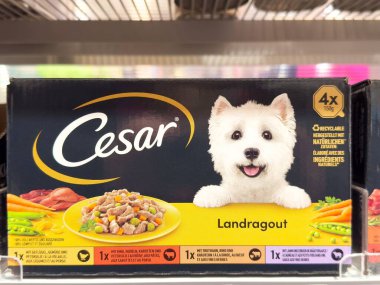 Cesar landragout köpek maması ambalajı Batı Highland beyaz teriyer görüntüsü.