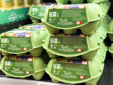 Yeşil ambalajlı organik yumurta kutuları..