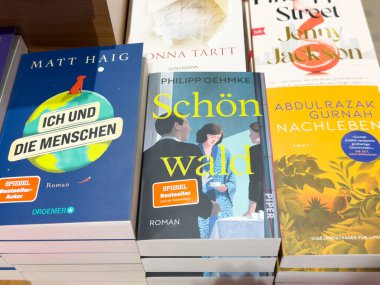 Kitapçıda sergilenen Alman romanlarının seçimi.