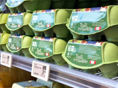 Yeşil ambalajlı organik yumurta kutuları..