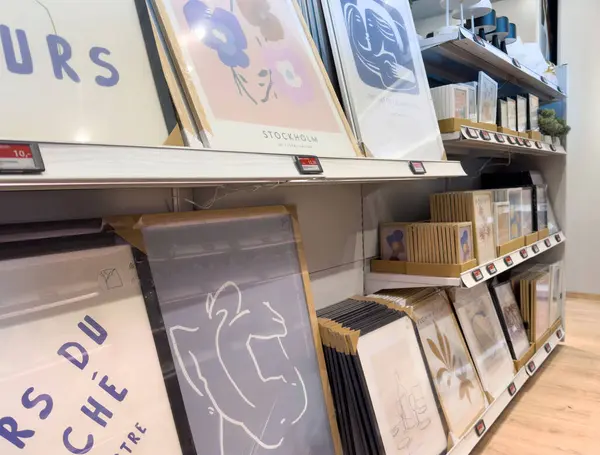 Modern sanat eserleri, şık minimalist tasarımlarla perakende mağazasında sergileniyor..