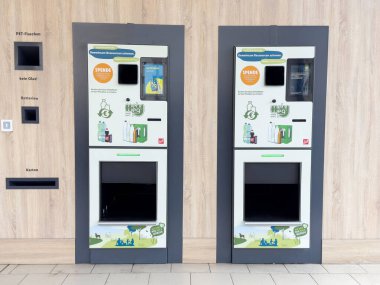 Cam ve plastik şişe için otomatik geri dönüşüm makineleri.