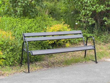 Boş park bankının ortasında yemyeşil, sakin, açık hava ortamında..