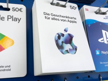 Elma temalı hediye kartı görüntüsü Euro fiyatlandırması ile Almanca.