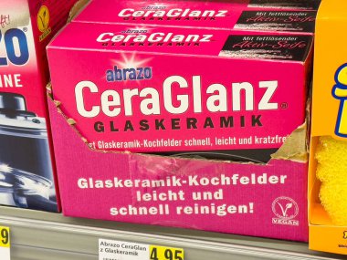 Rafta pembe abrazo ceraglanz cam seramik temizleyici var..