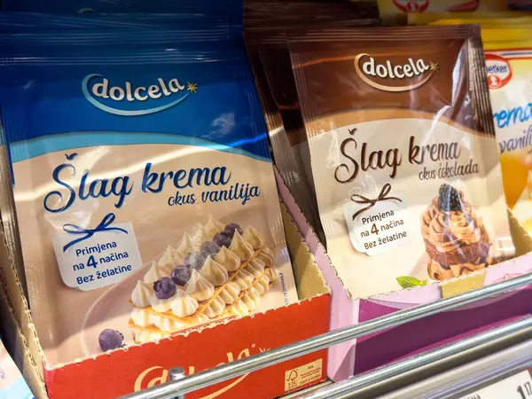 Dolcela krema karışımı vanilya ve çikolata aromalı raflarda..