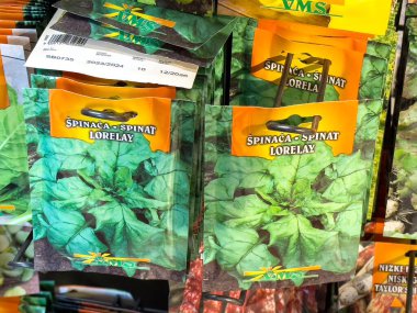 Bahçe dükkanında ıspanak tohumları sergilenir.