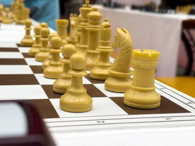 Turnuvada piyon ve şövalye pozisyonlarına odaklanmış stratejik satranç maçı.