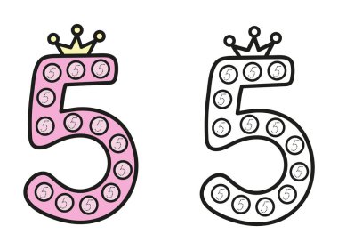 Beş, boyama. Beyaz arkaplanda izole edilmiş vektör el çizimi