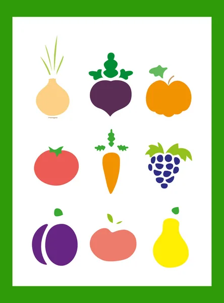 Conjunto Ícones Frutas Legumes Lisos Desenho Com Linhas Pretas Fundo — Vetor de Stock