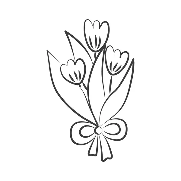 Mão Desenhada Tulipa Buquê Ilustração Com Flor Colorir Página Objeto —  Vetores de Stock
