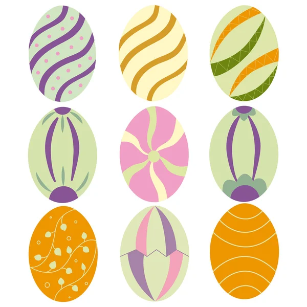 Huevos Pascua Colocados Aislados Sobre Fondo Blanco Vector Vacaciones Primavera — Archivo Imágenes Vectoriales