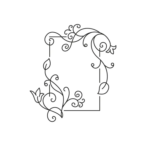 Modelo Moldura Floral Retangular Com Cantos Decorados Ilustração Desenho Vetor — Vetor de Stock