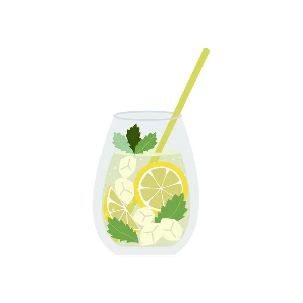 Limonade Erfrischendes Getränk Mit Zitrone Eis Und Minze Vektorillustration — Stockvektor