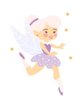 Sevimli Çizgi Film Çocuk Peri Karakterleri. Vektör illüstrasyonu