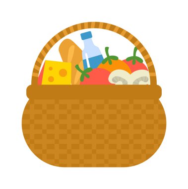 Hasır ve söğüt piknik sepeti. Vektör illüstrasyonu