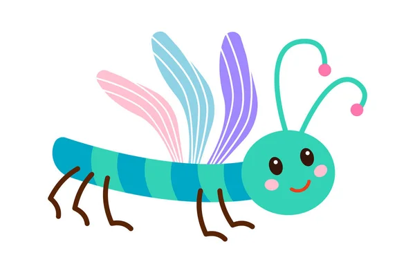 Tecknad Trollslända Barnslig Insekt Vektorillustration — Stock vektor