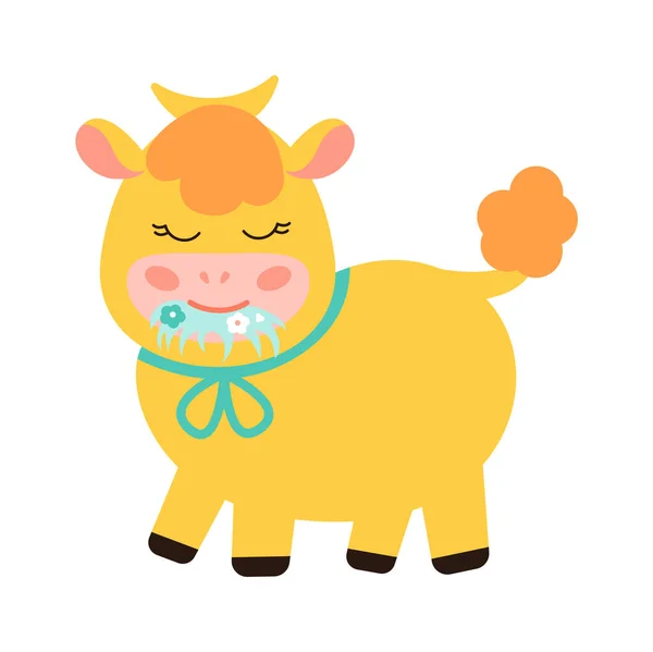Cartoon Childish Bull Farm Animal Vector Illustration — Stock Vector