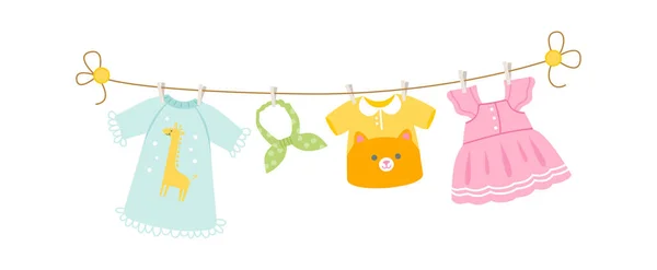 Baby Clothes Drying Rope Vector Illustration — Stock Vector
