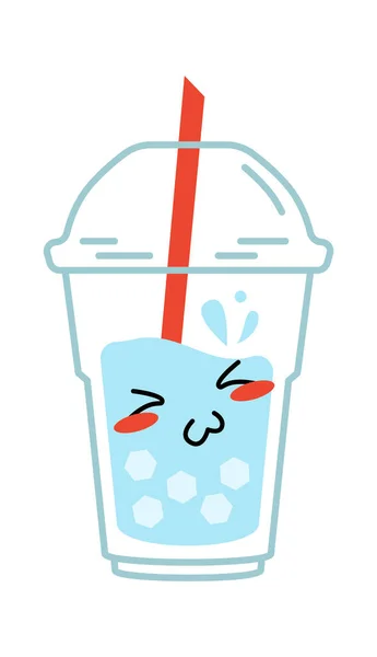 冷たい飲み物の漫画のキャラクタープラスチックガラス ベクターイラスト — ストックベクタ