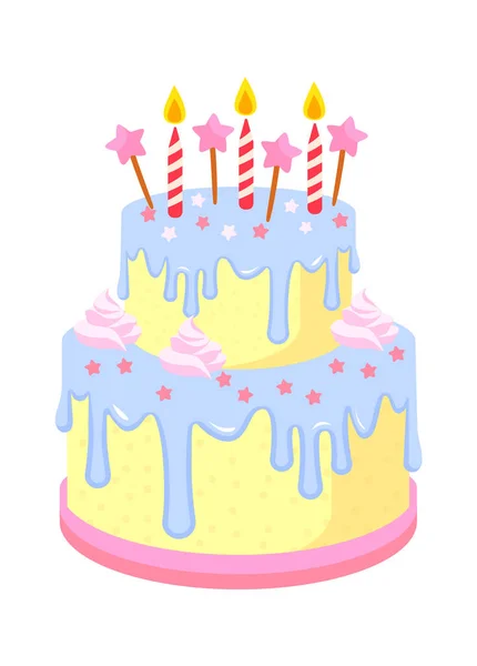 ろうそくの誕生日ケーキ ベクターイラスト — ストックベクタ