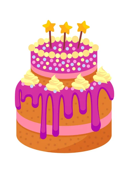 ろうそくの誕生日ケーキ ベクターイラスト — ストックベクタ