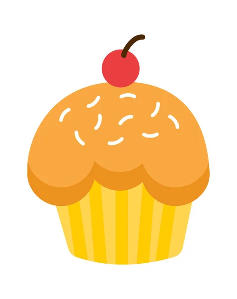 Muffin Mit Kirsche Bäckerei Ikone Vektorillustration — Stockvektor