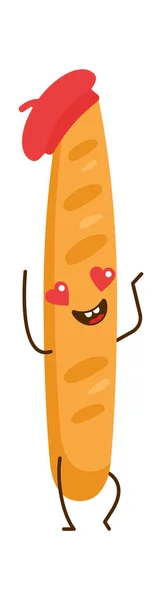 Happy Cartoon Bread Character Bakery Icon Vector Illustration — Stock Vector