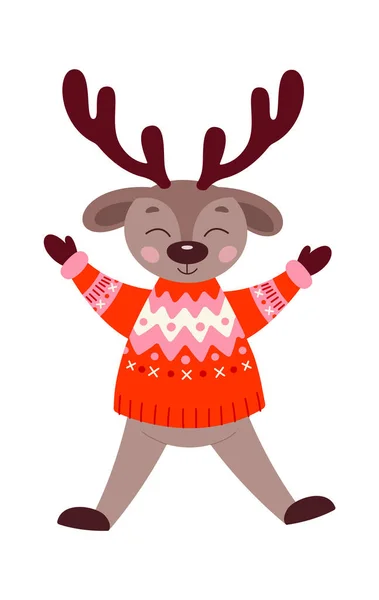 Cute Deer Sweater Flat Icon Outdoor Activity — Stock Vector