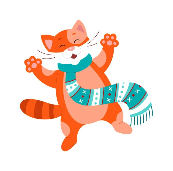 Niedliche Katze Schal Flache Symbol Winterurlaub — Stockvektor