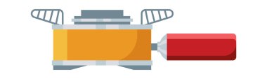 Elektrikli kamp ocağı ikonu sırt çantalı ocak ve ızgaralar. Vektör illüstrasyonu