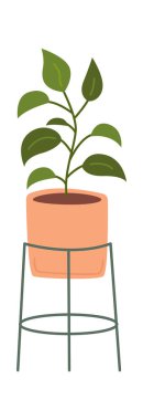 Seramik çömlek düz ikon ev bahçesinde çizgi film bitkisi. Vektör illüstrasyonu