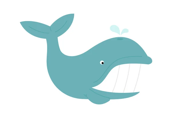 Velryba Plochá Ikona Vtipné Kreslené Zvíře Vektorová Ilustrace — Stockový vektor