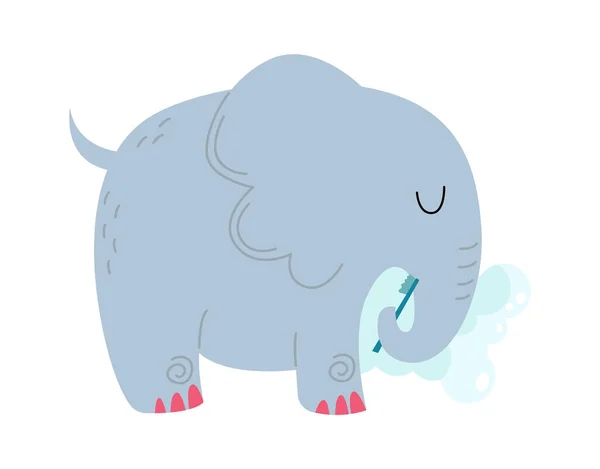 Симпатичний Слон Щітка Зубів Плоский Значок Смішна Дика Тварина Векторні — стоковий вектор