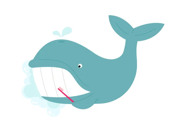 Balina Fırçası Dişleri Düz Simge Komik Çizgi Film Hayvanı Vektör — Stok Vektör