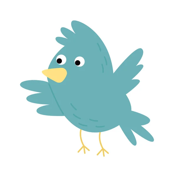Netter Blauer Vogel Flache Ikone Lustige Cartoon Birdie Vektorillustration — Stockvektor