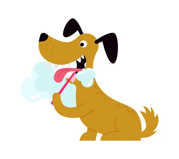 Κατοικίδια Δόντια Σκύλου Επίπεδη Εικόνα Χαριτωμένο Ζώο Εικονογράφηση Διανύσματος — Διανυσματικό Αρχείο