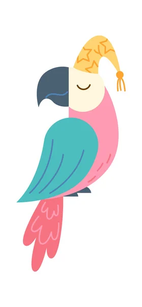 Roztomilý Unavený Pták Čepici Ploché Ikony Spící Papoušek Vektorová Ilustrace — Stockový vektor