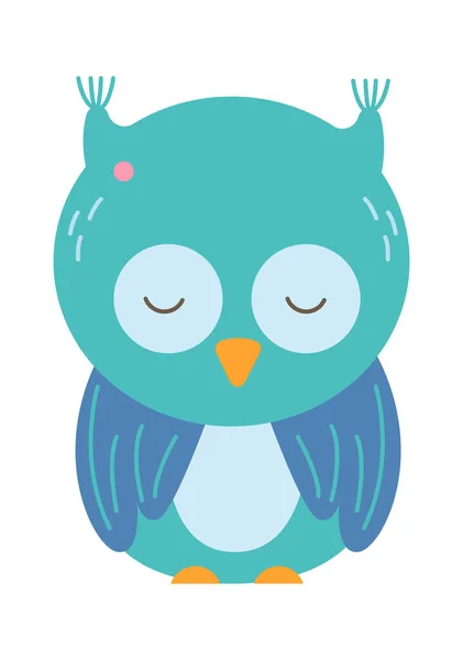Funny Owl Flat Icon Sleeping Bird Vector Illustration — Stock Vector
