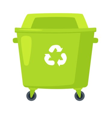 Çöp tenekesi düz simge geri dönüşümü ve çöp kullanımı. Vektör illüstrasyonu