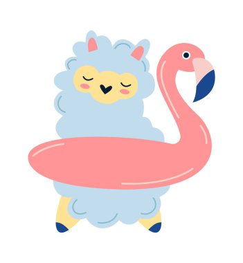 Flamingo şişirilebilir dairesel düz ikon kış tatili koyunu. Vektör illüstrasyonu