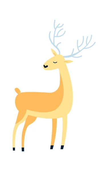 Cute Cartoon Deer Flat Icon Wild Animal Vector Illustration — Stock Vector