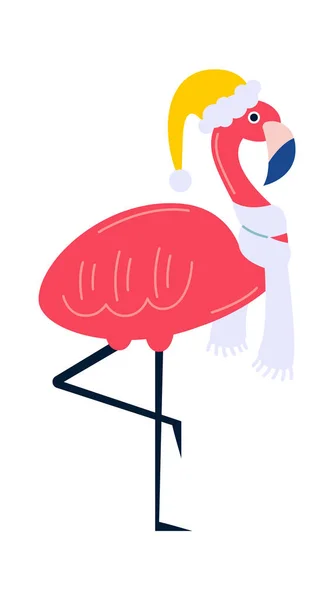 Flamingo Πουλί Καπέλο Επίπεδη Εικόνα Χειμερινές Διακοπές Εικονογράφηση Διανύσματος — Διανυσματικό Αρχείο