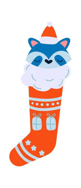 Roztomilé Zvíře Vánočních Ponožkách Ploché Ikony Zimní Dovolená Vektorová Ilustrace — Stockový vektor