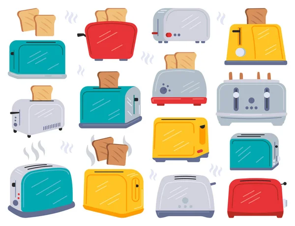 Toaster Flache Symbole Gesetzt Essenszubereitung Elektrisches Geschirr Zum Grillen Von — Stockvektor
