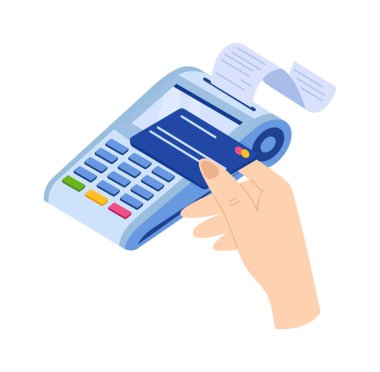 Kablosuz otomatik veznedar düz ikon ödeme terminali. Vektör illüstrasyonu